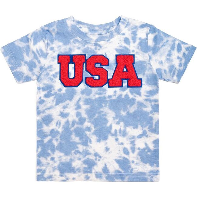 USA Patch Short Sleeve T-Shirt, Sky Tie Dye