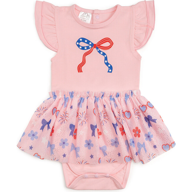 Red, White, & Cute Short Sleeve Tutu Bodysuit, Multi