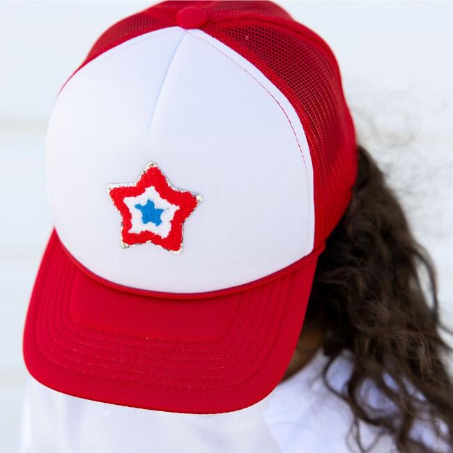 Patriotic Star Patch Trucker Hat, Red - Hats - 3