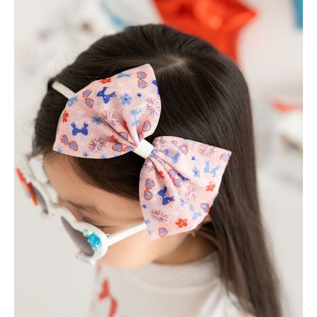 Red, White, & Cute Tulle Bow Headband, Multi - Headbands - 3