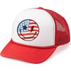 Patriotic Smiley Patch Trucker Hat, Red - Hats - 1 - thumbnail