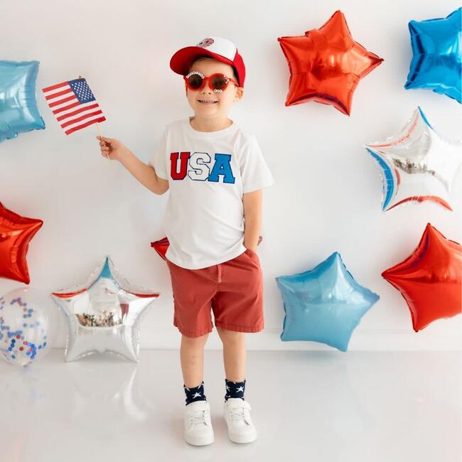 Patriotic Smiley Patch Trucker Hat, Red - Hats - 2