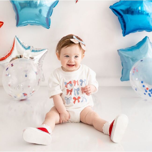 Patriotic Cutie Short Sleeve Romper, White - Rompers - 2