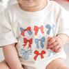 Patriotic Cutie Short Sleeve Romper, White - Rompers - 3