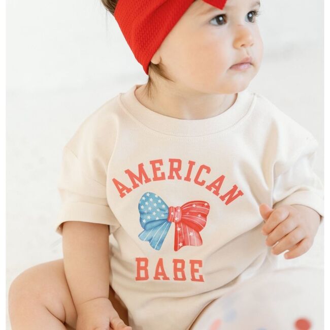 American Babe Short Sleeve Romper, Natural - Rompers - 3