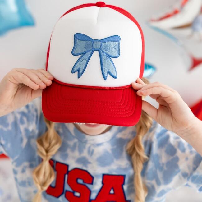 Patriotic Bow Patch Trucker Hat, Red - Hats - 3