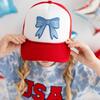 Patriotic Bow Patch Trucker Hat, Red - Hats - 3