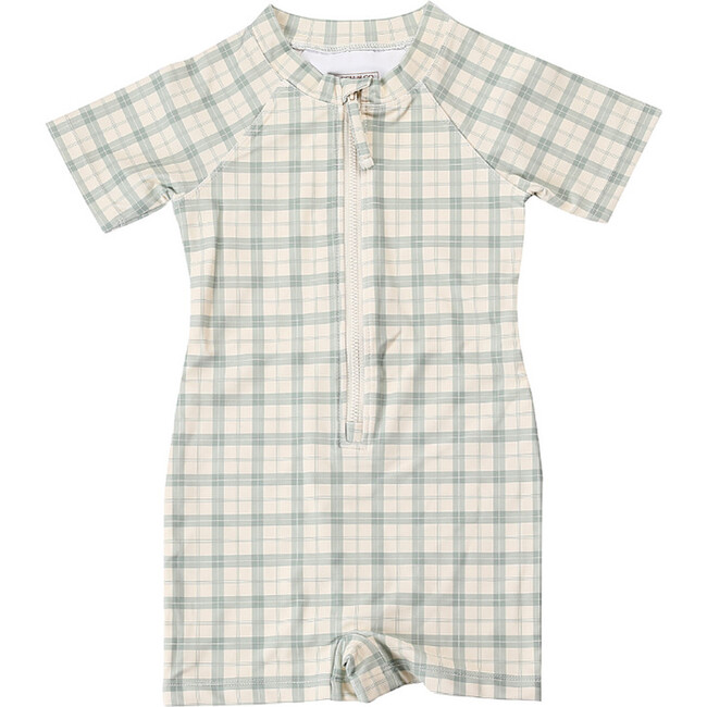 Short Sleeve Rashguard Swimsuit | UPF + Recycled, Fern Plaid