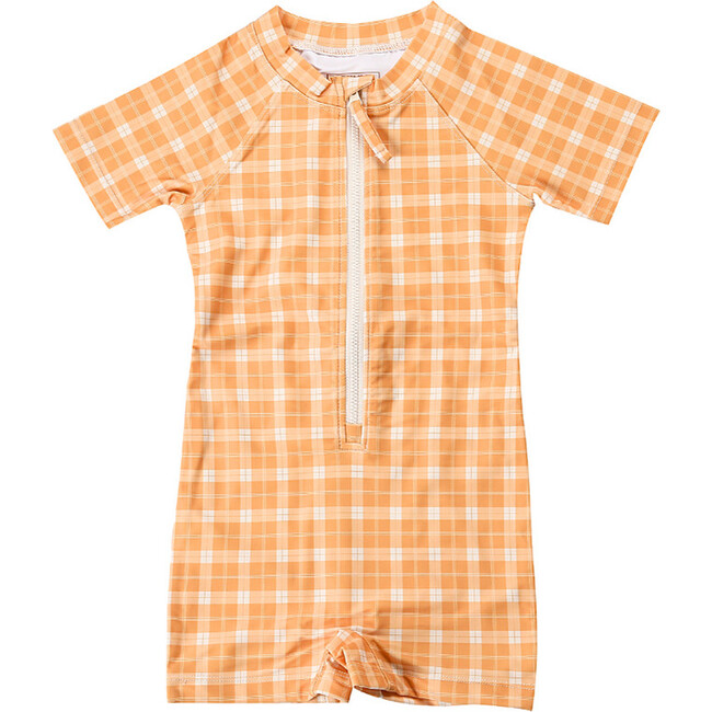 Short Sleeve Rashguard Swimsuit | UPF + Recycled, Buckwheat Plaid