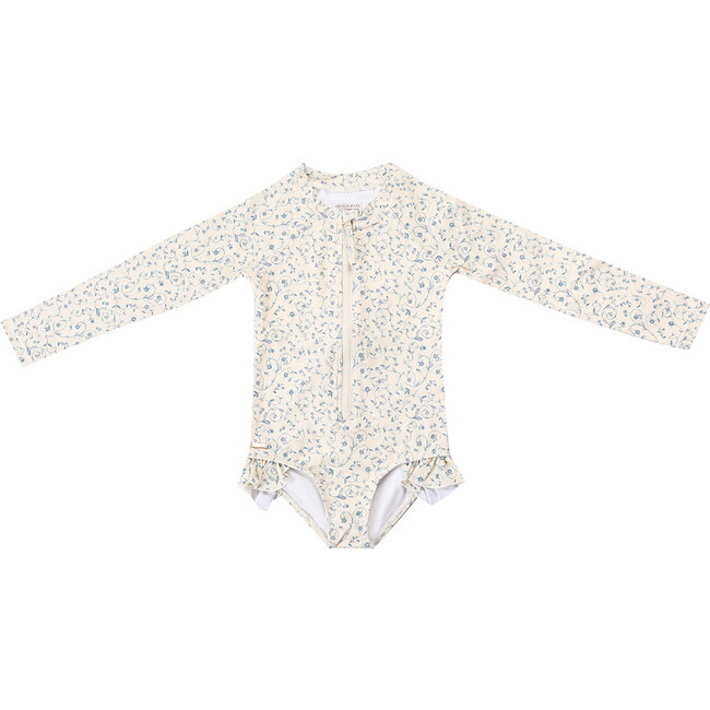 Long Sleeve Rashguard Ruffle Swimsuit | UPF + Recycled, Scandi Floral