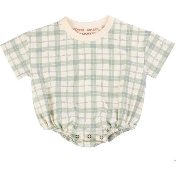 Bubble Romper Organic Cotton Jersey, Fern Plaid GRECH CO
