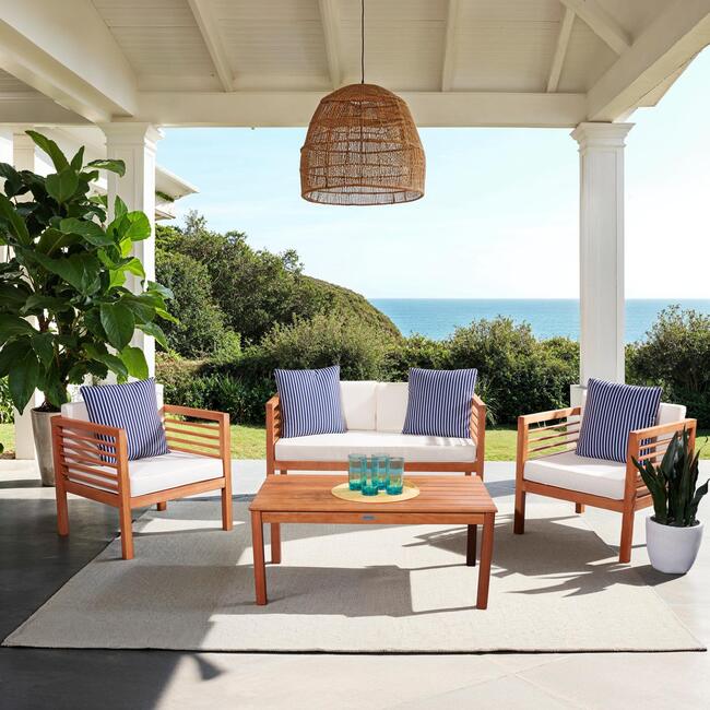 Alda Eucalyptus 4-Piece Outdoor Set, Natural/Navy Stripe - Outdoor Home - 2