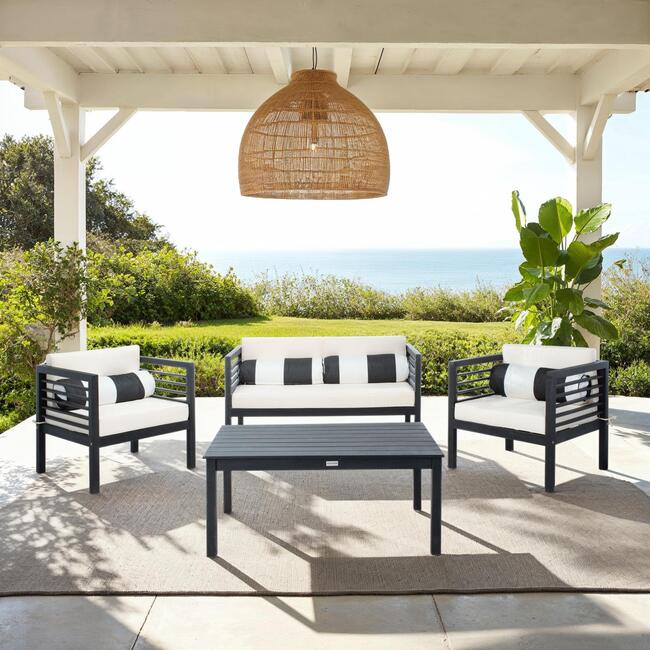 Alda Eucalyptus 4-Piece Outdoor Set, Black/Beige - Outdoor Home - 3