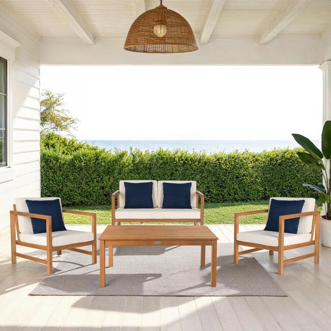 Montez 4-Piece Outdoor Set with Accent Pillows, Natural/Navy - Outdoor Home - 2