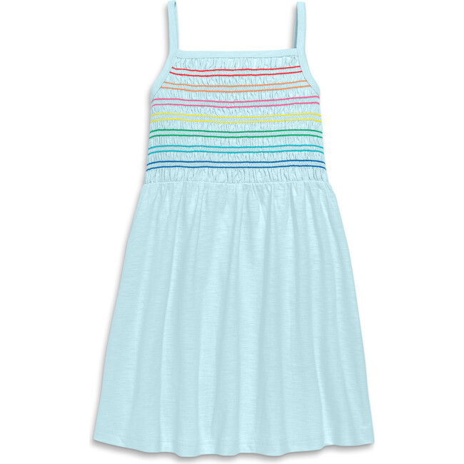 Kids Smocked Tank Dress In Navy Rainbow, Saltwater