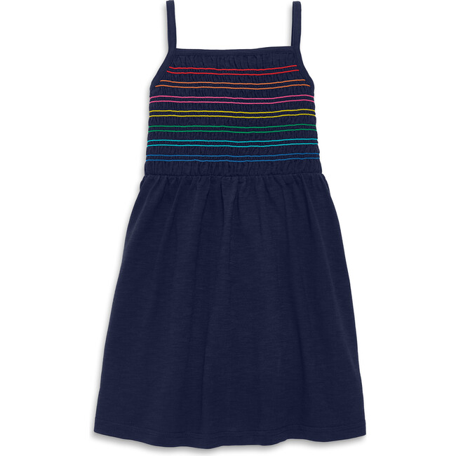Kids Smocked Tank Dress In Navy Rainbow, Navy