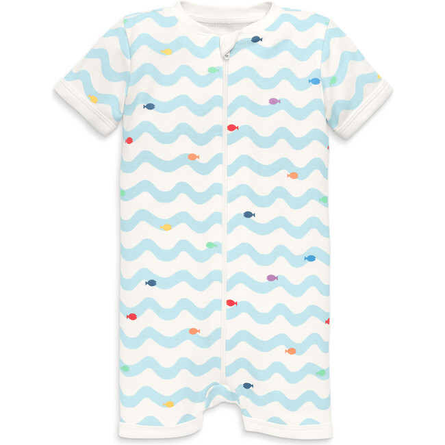 Baby Organic Zip Shortie In Rainbow Fish, Saltwater Rainbow Swimming Fish