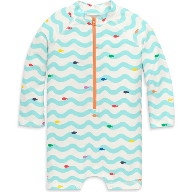 Baby One-Piece Rash Guard In Rainbow Fish, Mist Rainbow Swimming Fish