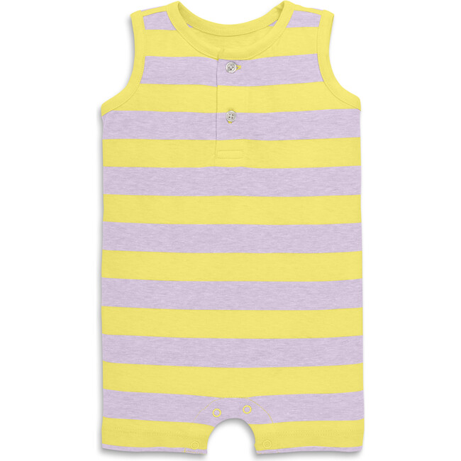 Baby Heathered Henley Shortie In Stripe, Banana Hydrangea Stripe