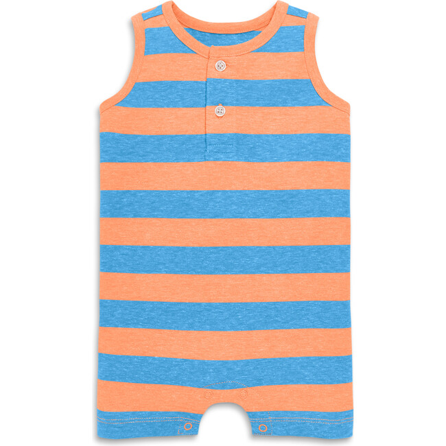 Baby Heathered Henley Shortie In Stripe, Goldfish Cornflower Stripe