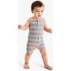 Baby Heathered Henley Shortie In Stripe, Goldfish Cornflower Stripe - Rompers - 2