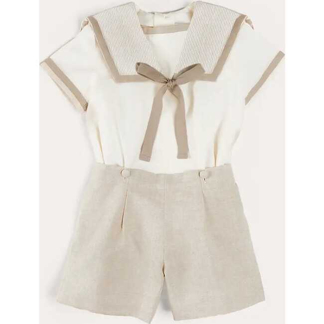 Waterford Stripe Mariner Collar Short Sleeve Two Piece Set in Beige - Mixed Apparel Set - 1