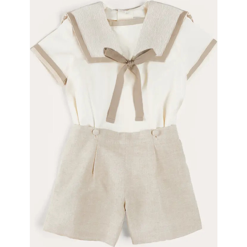 Waterford Stripe Mariner Collar Short Sleeve Two Piece Set in Beige - Mixed Apparel Set - 1
