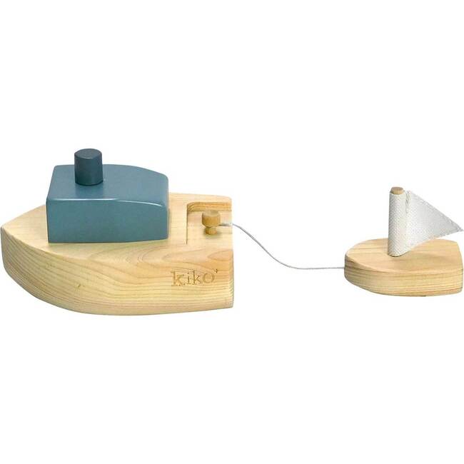 Ofune wind-up wooden boat, blue