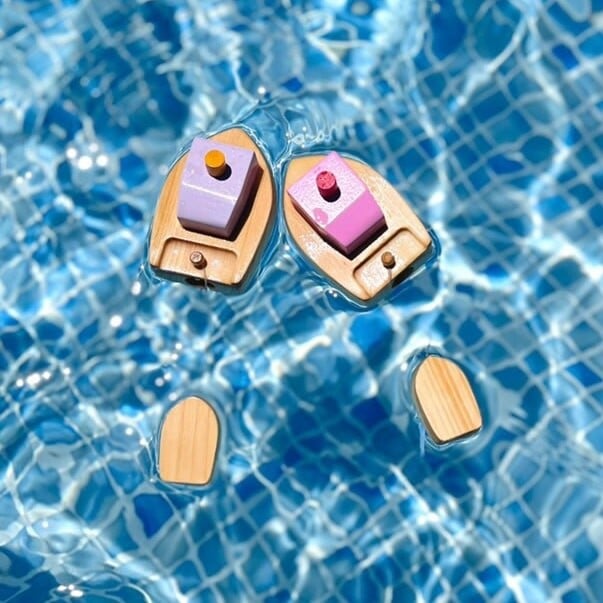 Ofune wind-up wooden boat, pink - Blocks - 4