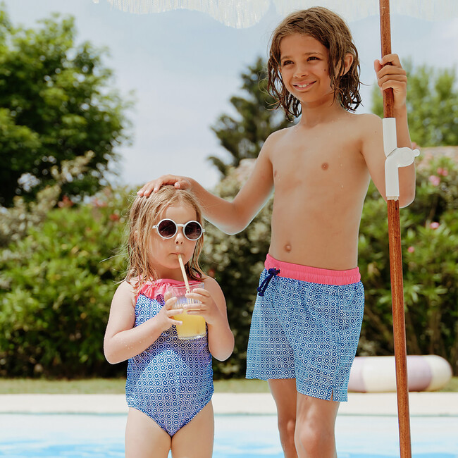 Meno Fluorescent Waist Print Swim Trunk, Blue Sintra - Swim Trunks - 3