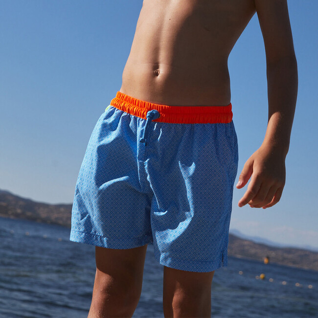 Boys Meno Swim Trunk, Sky Blue Azulejos - Swim Trunks - 2