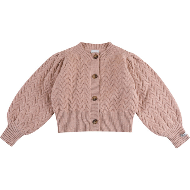Zinne Wave Knit Blouson Sleeve Cardigan, Cloudy Rose