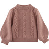 Niena Merino Wool Braided Knit Bishop Sleeve Sweater, Plum Melange - Sweaters - 1 - thumbnail