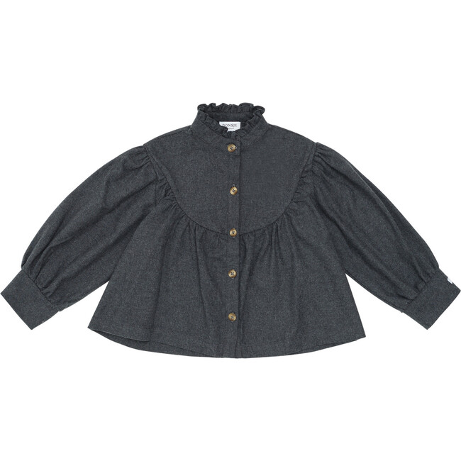 Dizze High Ruffle Collar Blouson Sleeve Blouse, Cloudy Grey