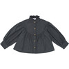Dizze High Ruffle Collar Blouson Sleeve Blouse, Cloudy Grey - Blouses - 1 - thumbnail