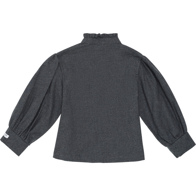Dizze High Ruffle Collar Blouson Sleeve Blouse, Cloudy Grey - Blouses - 3