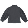 Dizze High Ruffle Collar Blouson Sleeve Blouse, Cloudy Grey - Blouses - 3