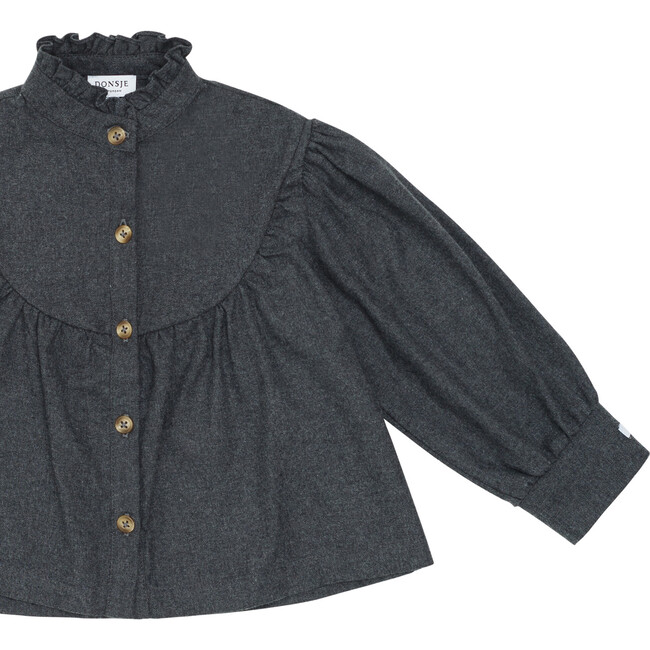 Dizze High Ruffle Collar Blouson Sleeve Blouse, Cloudy Grey - Blouses - 4