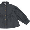 Dizze High Ruffle Collar Blouson Sleeve Blouse, Cloudy Grey - Blouses - 4