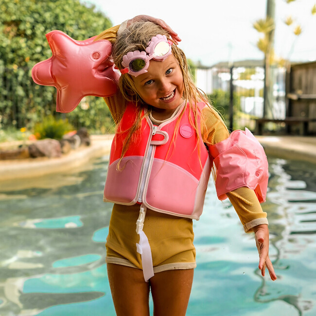 Swim Vest: 2/3 - Melody the Mermaid, Neon Strawberry Pink - Pool Floats - 4