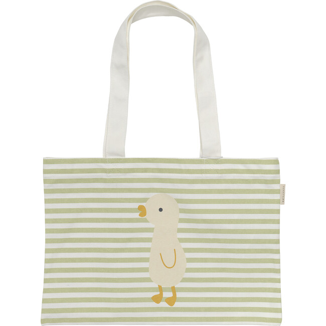 Kids Canvas Beach Bag: Duck, Sage Stripe - Bags - 1