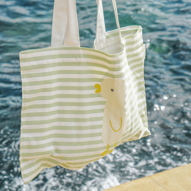 Kids Canvas Beach Bag: Duck, Sage Stripe - Bags - 2