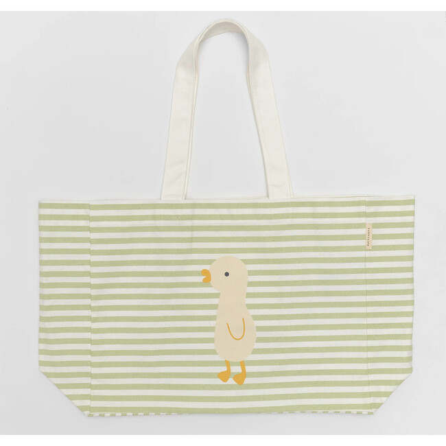 Kids Canvas Beach Bag: Duck, Sage Stripe - Bags - 3