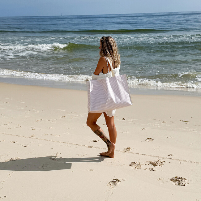 Carryall Beach Bag: Lazy Days, Pink Stripe - Bags - 6