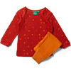 Organic Waffle Long Sleeve T-Shirt And Jogger Playset, Hazelnut Stars - Loungewear - 1 - thumbnail