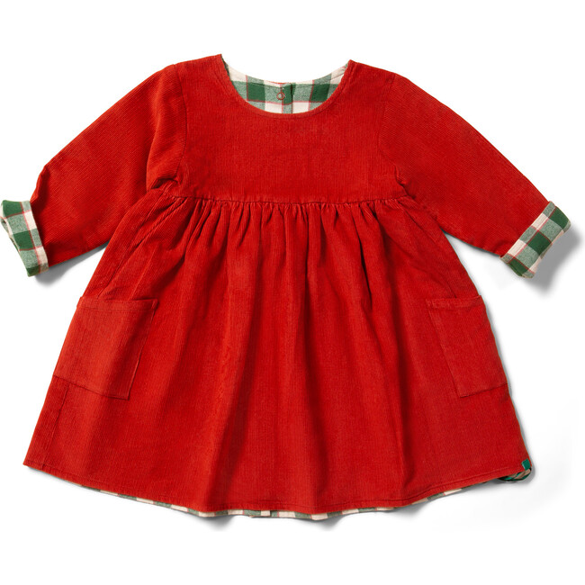 Day After Day Corduroy Reversible Long Sleeve Pockets Dress, Hazelnut
