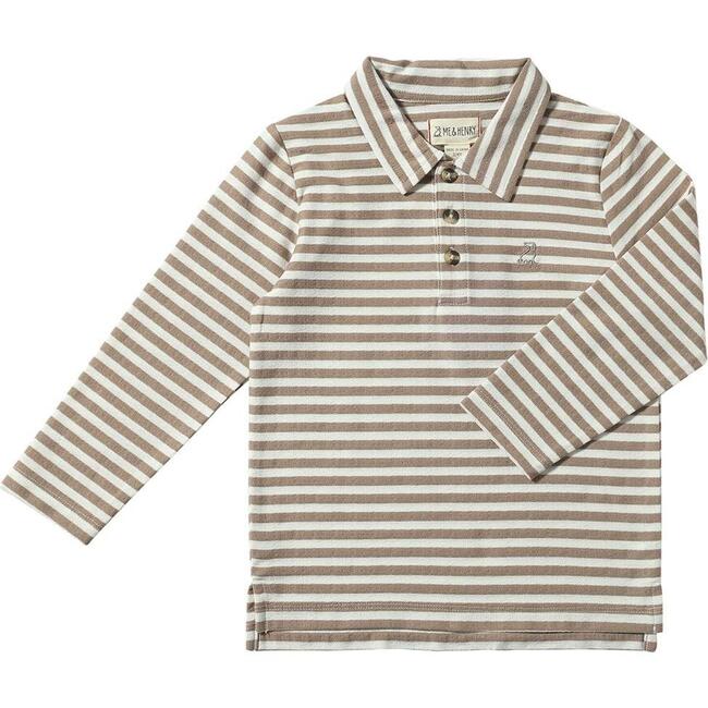 Spencer Long Sleeve Polo Shirts, Tan & White