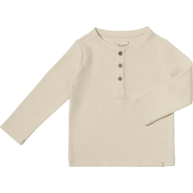 Harvard Waffle Knit Long Sleeve Henley Shirt, Cream Waffle