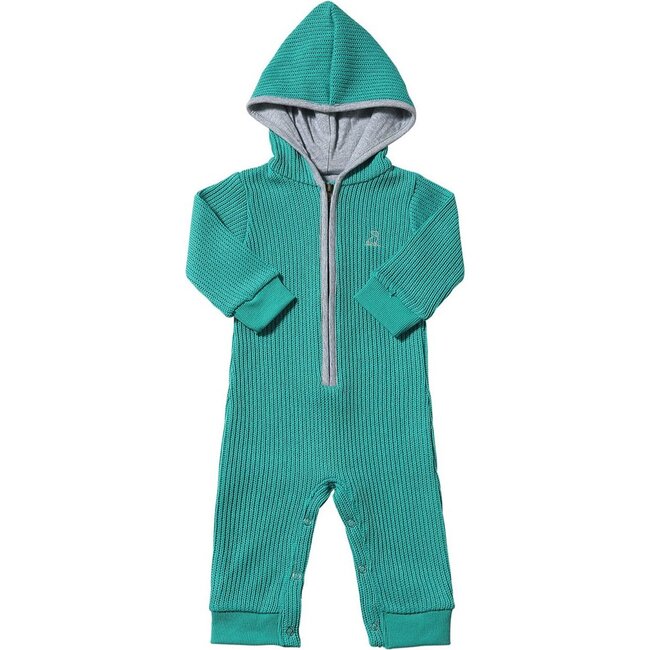 Baby Blaine Braided Knit Long Sleeve Zipper Hooded Romper, Green