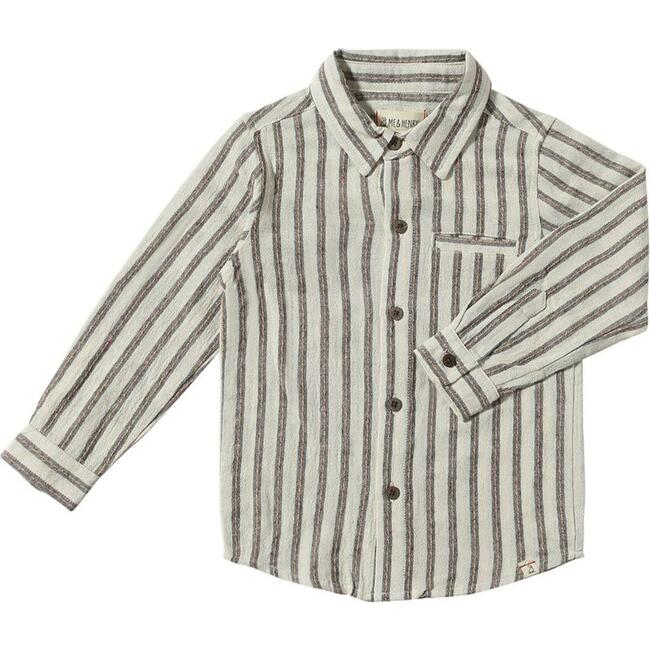 Atwood Woven Long Sleeve Shirt, Black & Cream Stripe